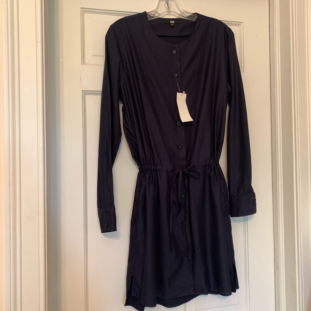 Uniqlo Women’s Navy Blue Rayon Long-Sleeve Dress